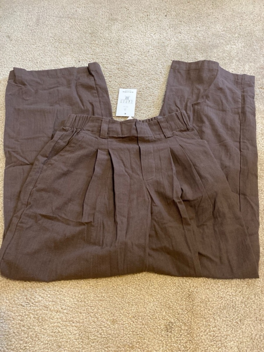 Halara Brown High Waisted Plicated Wide Leg Flowy Palazzo Casual Cotton Pants
